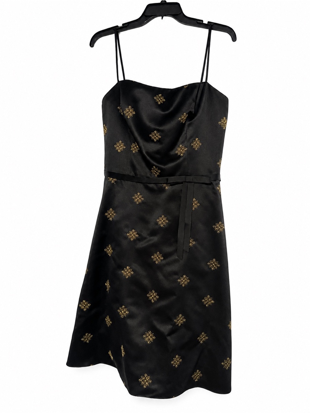 Allen B. By Allen Schwartz Black Satin Strapless Dress with Gold Embroidery